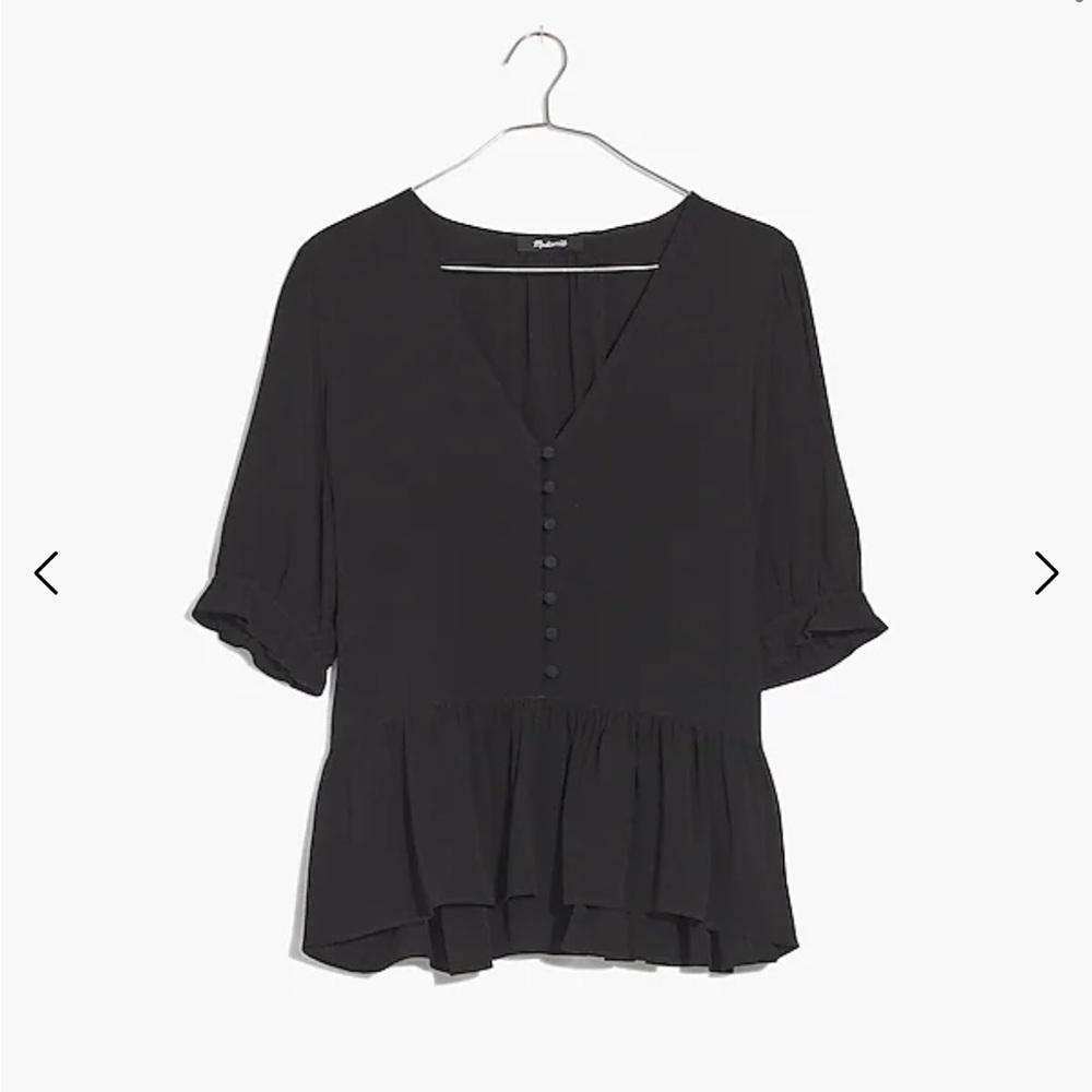 Madewell Courtyard Ruffle Hem Blouse Black Women’s XS